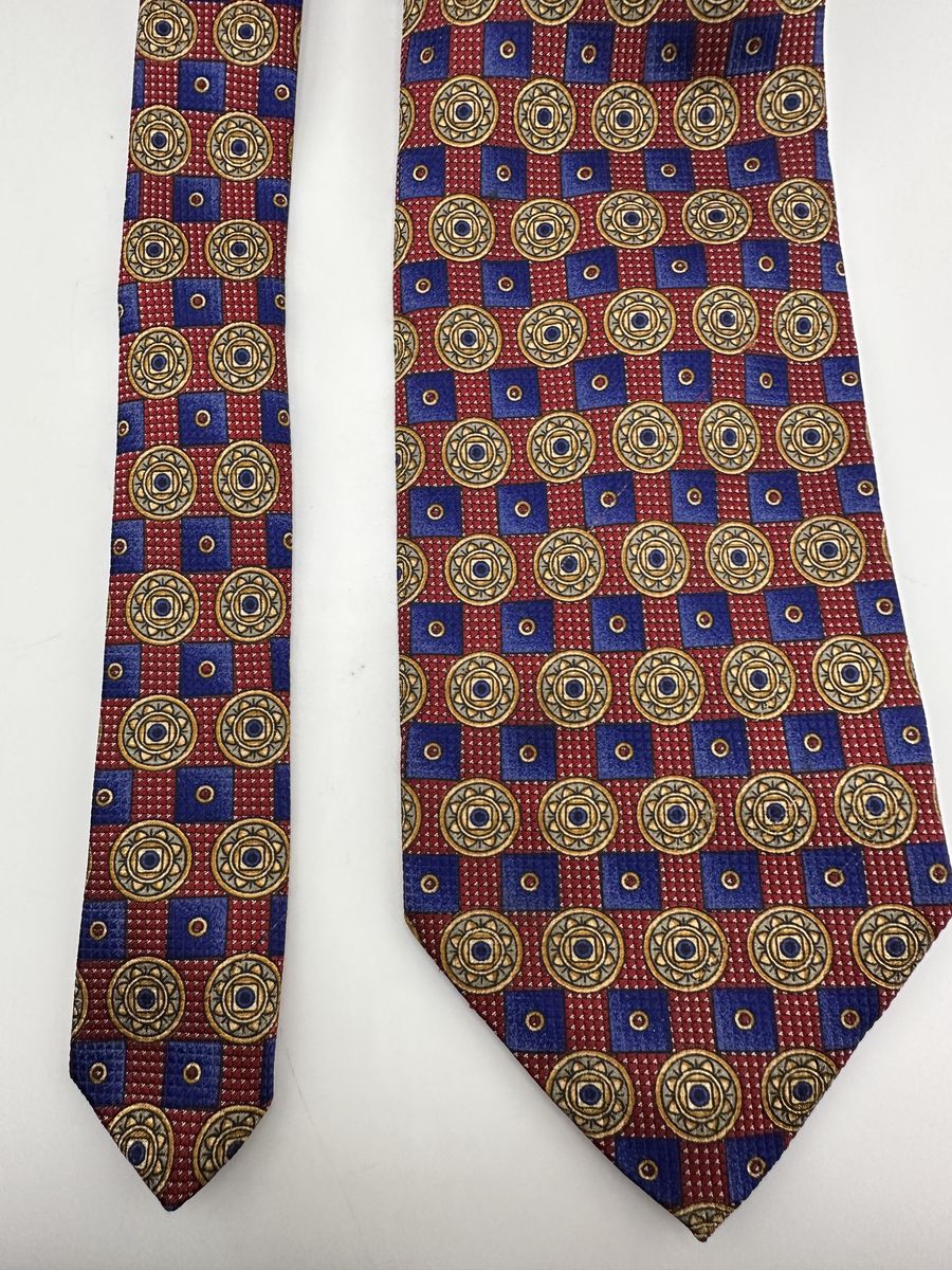 Robert Talbott Best of Class Silk Tie Red Blue Medallion Geometric USA 58