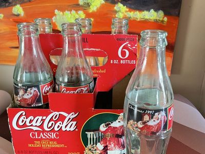 Vintage 6 Pack Glass Christmas coke bottles in carton