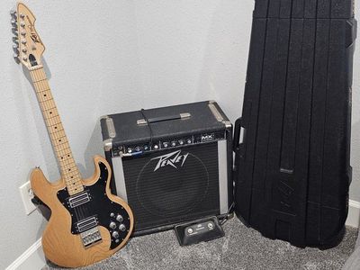 Peavey T-60 Electric Guitar & Peavey MX VTX Series Amplifier with Peavey Hardshell Case and Footswitch Natural Finish