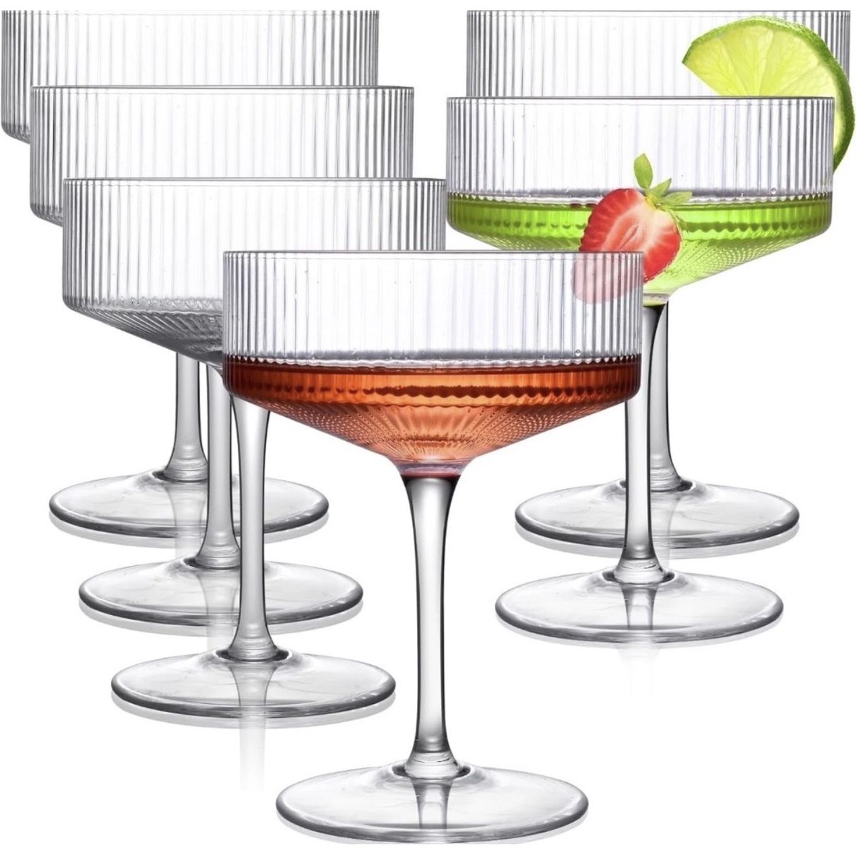 Clear Ribbed Coupe Glasses - Set of 6