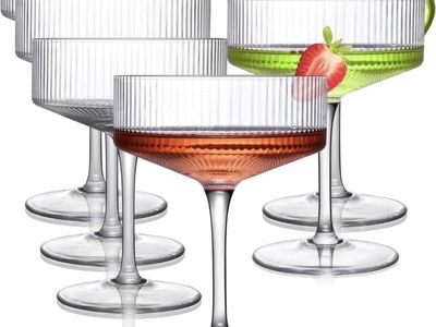 Clear Ribbed Coupe Glasses - Set of 6