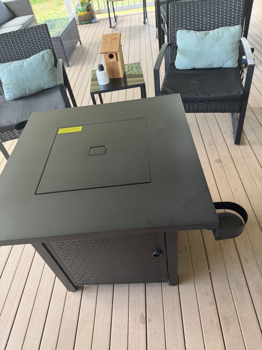 Black Outdoor Gas Fire Pit Table with Lava Rocks