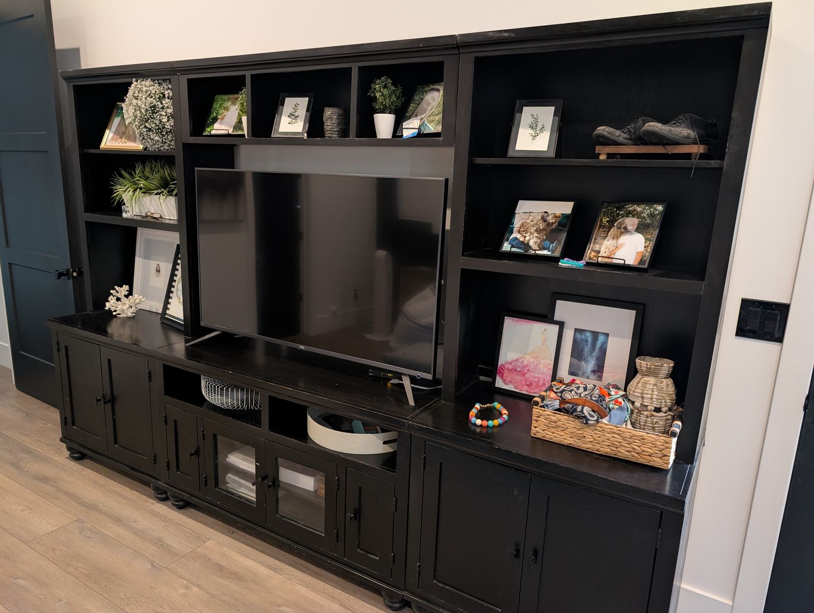 Black Wood Entertainment Center - over 9.5' - Three Sections