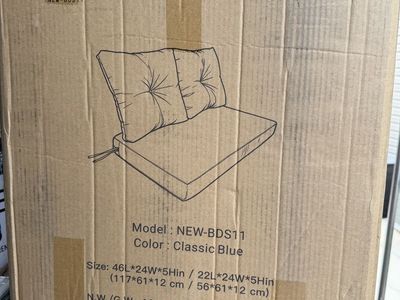 ARTPLAN Outdoor Loveseat Cushion Set - Classic Blue, 46"x24"x5" High-Density Foam, Removable Cover