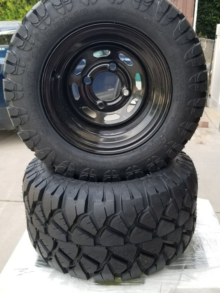 Steeleng 18"x9"-10" Stinger P3090 ATV/UTV/Golf Cart Tire on Black Slotted Steel Wheel 10"x7"