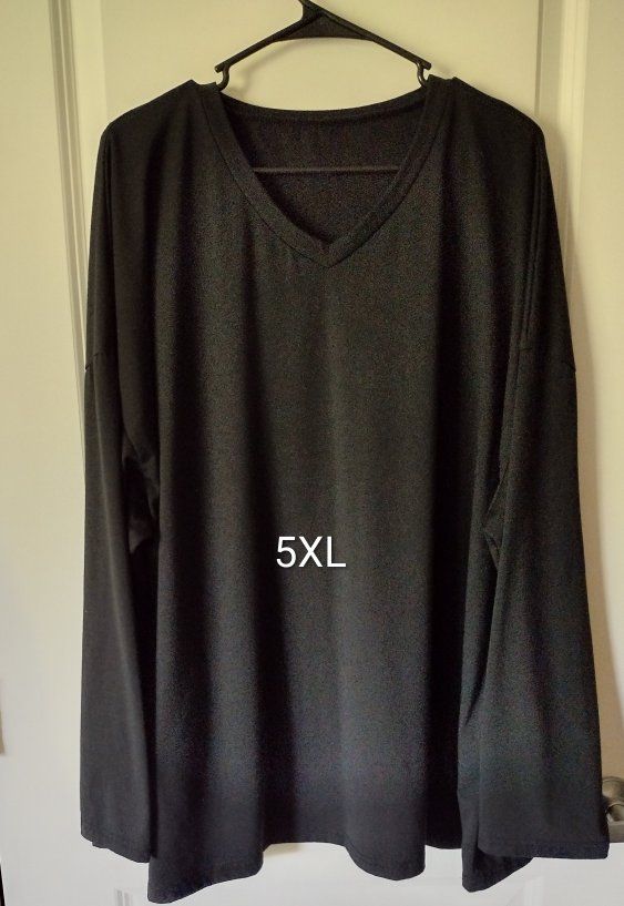 Unisex Black V-Neck Long Sleeve Shirt - Size 5XL