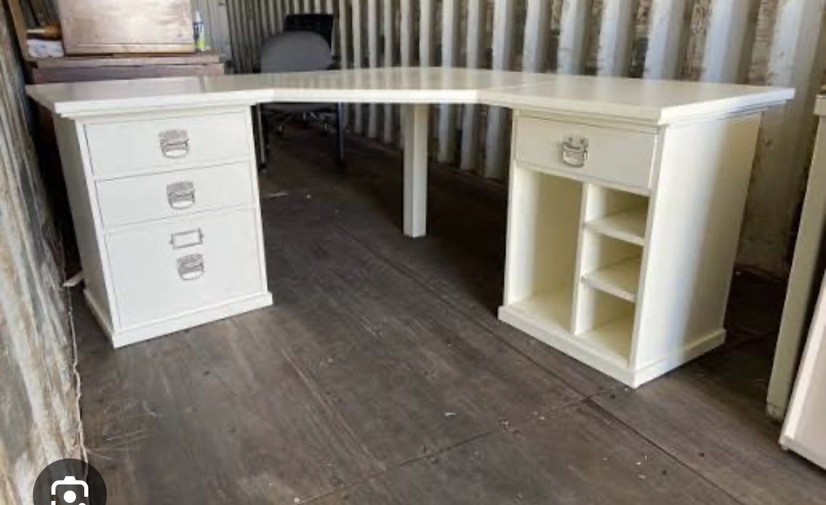 Pottery barn White L-Shaped Corner Desk with 3-Drawer File Cabinet and CPU Cabinet Storage