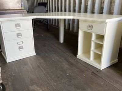 Pottery barn White L-Shaped Corner Desk with 3-Drawer File Cabinet and CPU Cabinet Storage
