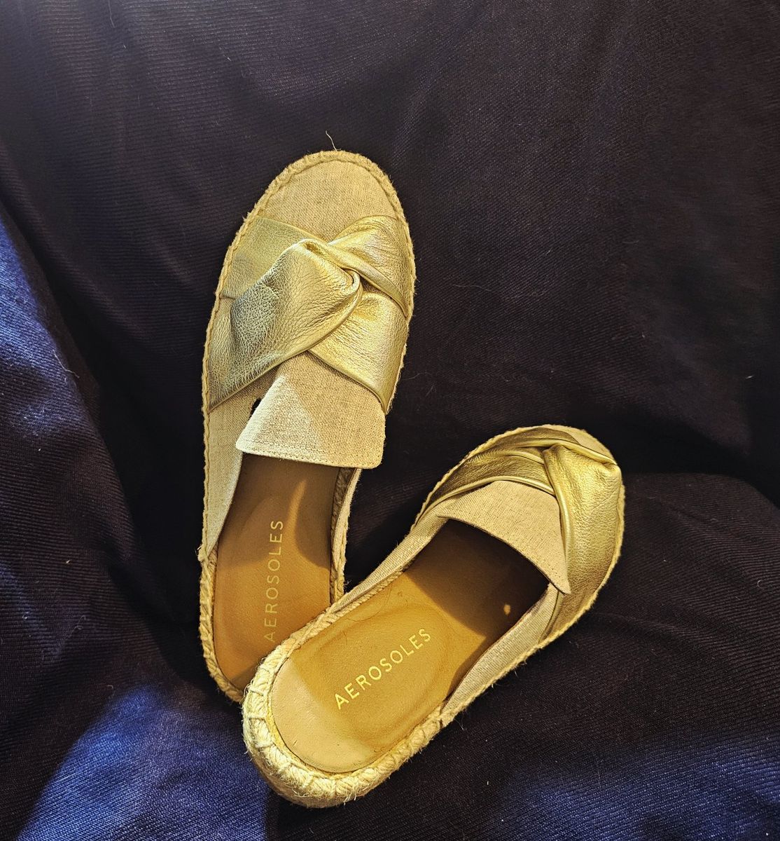Aerosoles Gold Espadrille Mule Sandals, Women's Size 11 - Stylish & Comfortable