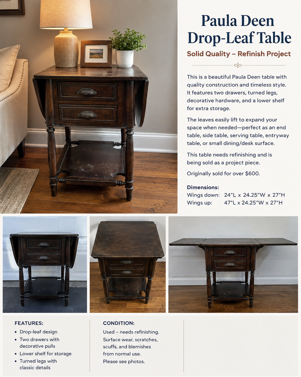 Paula Deen Drop-Leaf Accent Table – Refinish Project
