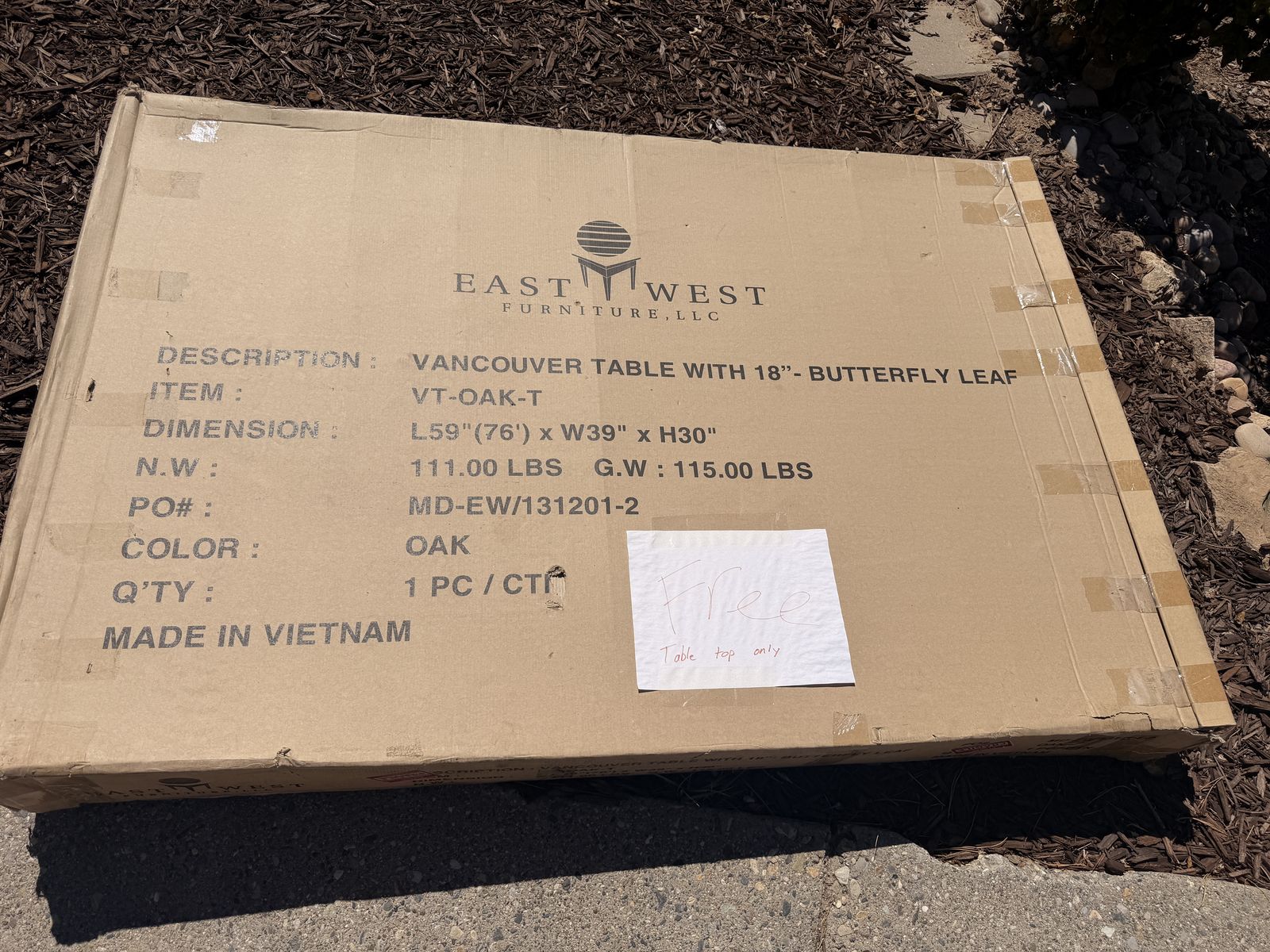 Free Table Top ONLY East West Furniture Vancouver Oak Dining Table with 18" Butterfly Leaf