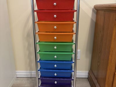 10-Drawer Rolling Storage Cart Rainbow Plastic Drawers Metal Frame