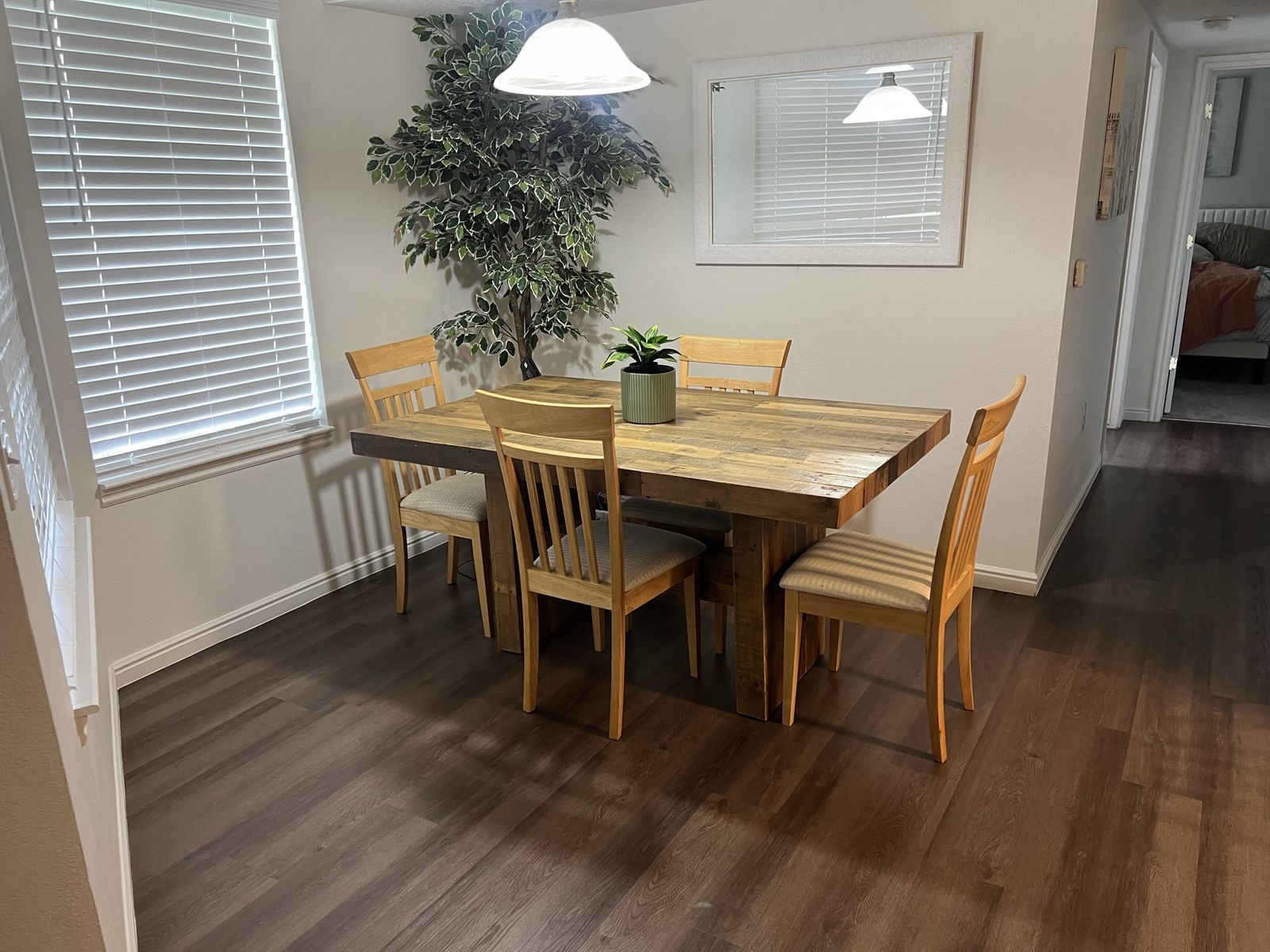 Wooden Dining Table Set with Four Chairs