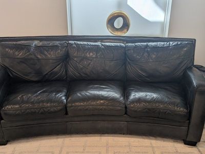 Black Leather Sofa & Loveseat Set - Nailhead Trim, 3-Seater Couch & 2-Seater Loveseat