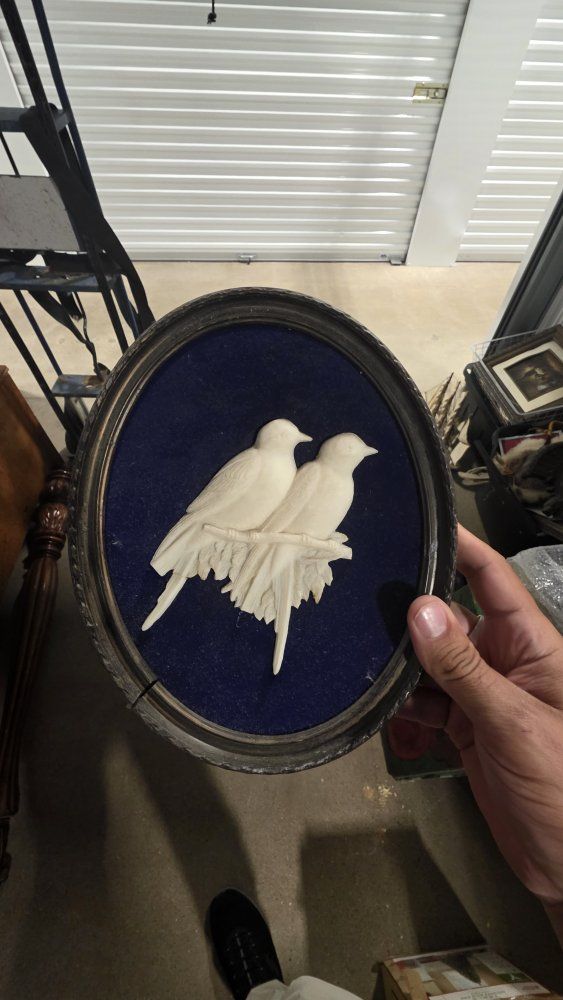 Vintage Oval Framed 3D Relief Bird Wall Art on Velvet Backing