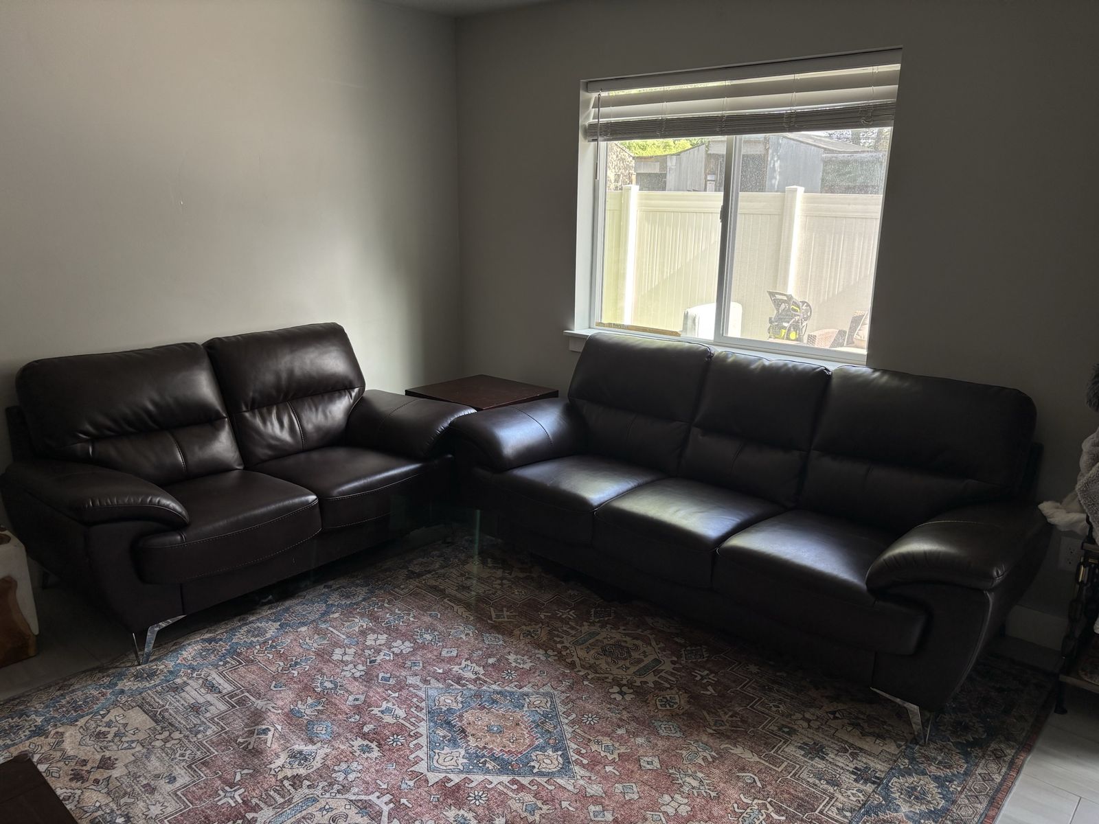 Dark Brown Faux Leather Sofa and Loveseat Set with Chrome Legs - Modern Style