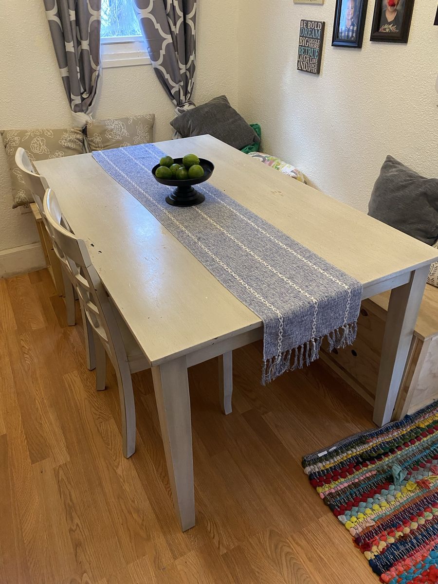 White Dining Set W/6 Chairs