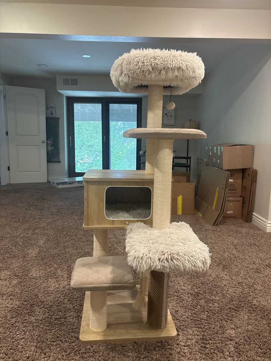 Large Cat Tree Condo with Scratching Posts, Plush Perches & Hammock - Neutral Tone