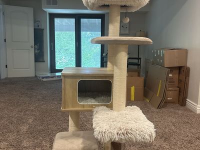Large Cat Tree Condo with Scratching Posts, Plush Perches & Hammock - Neutral Tone