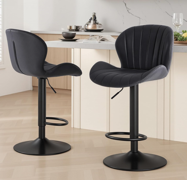 Sweetcrispy Bar Stools Set of 2, Swivel Adjustable Height Fabric Bar Chair