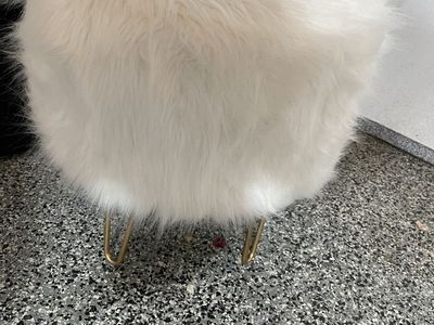White Faux Fur Vanity Stool with Gold Hairpin Legs