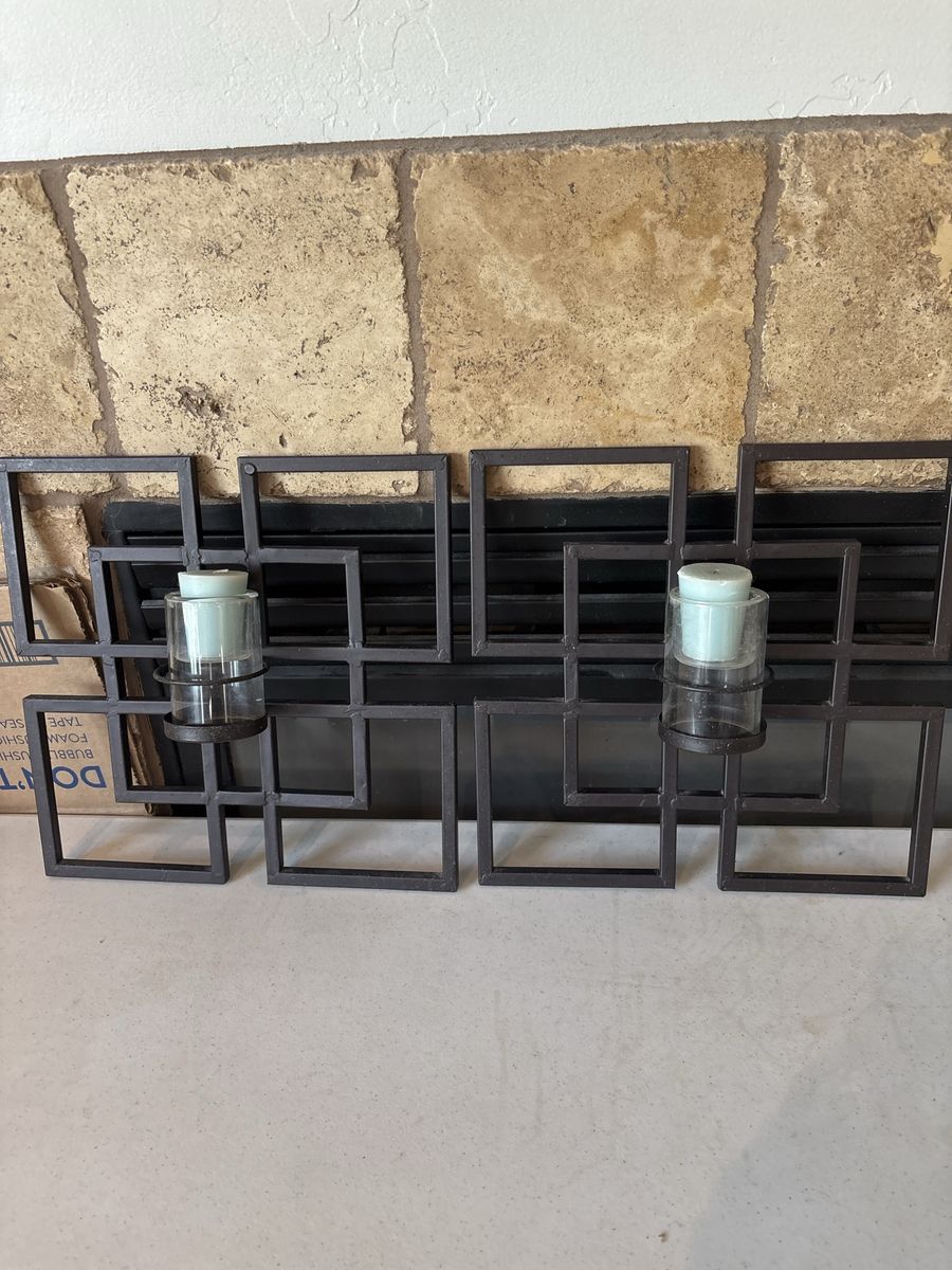 Set of 2 Geometric Metal Candle Sconce Wall Decor with Glass Votives - 12x12”