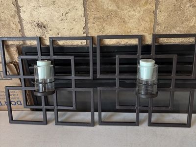 Set of 2 Geometric Metal Candle Sconce Wall Decor with Glass Votives - 12x12”