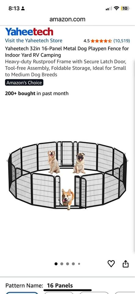 32in 16-Panel Metal Dog Playpen Fence - Indoor/Outdoor, RV, Camping