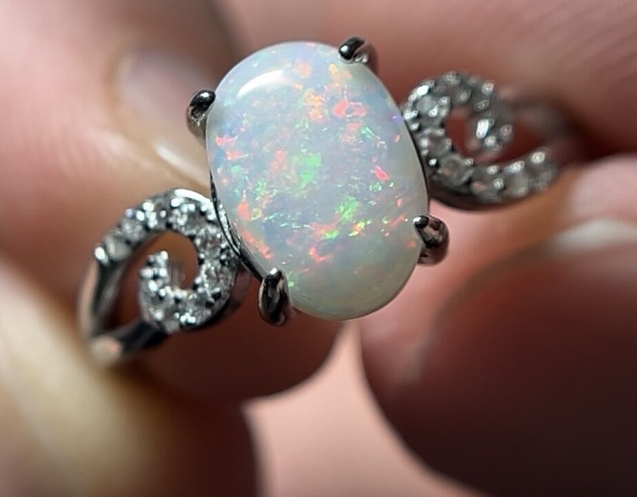 Size 7 Ring 7x9 Australian White Opal silver ring
