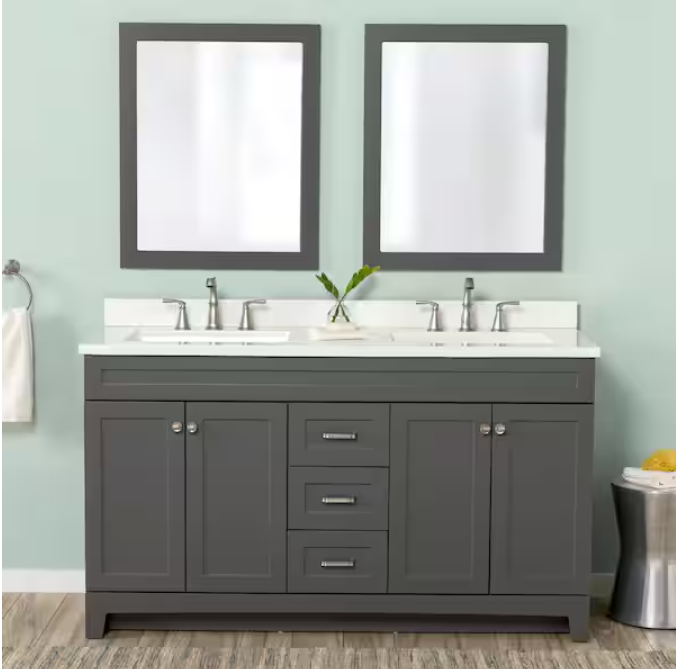Thornbriar 61 in. Double Sink Cement Bath Vanity with White Cultured Marble Top (Assembled)