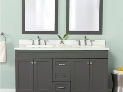 Thornbriar 61 in. Double Sink Cement Bath Vanity with White Cultured Marble Top (Assembled)