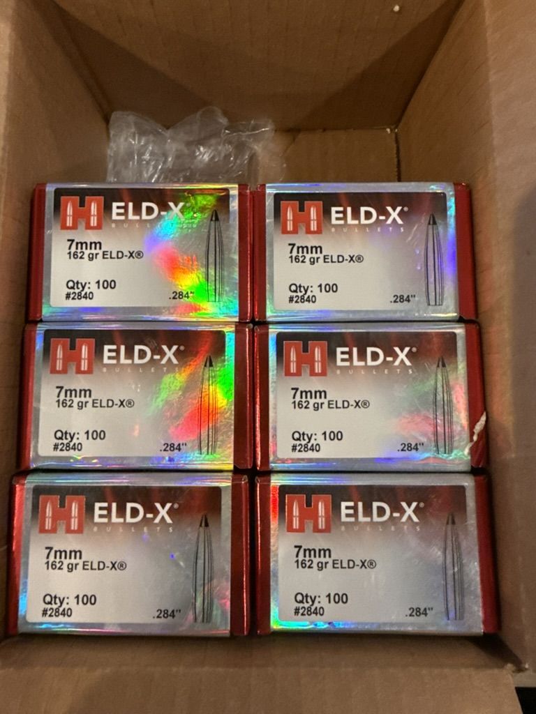 Hornady ELD-X 7mm 162gr Bullets – 6 Full Boxes (600 Total) – New/Sealed Lot – Tooele
