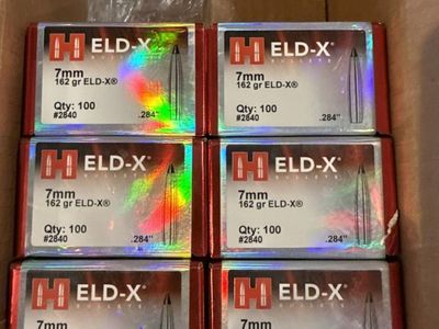 Hornady ELD-X 7mm 162gr Bullets – 6 Full Boxes (600 Total) – New/Sealed Lot – Tooele