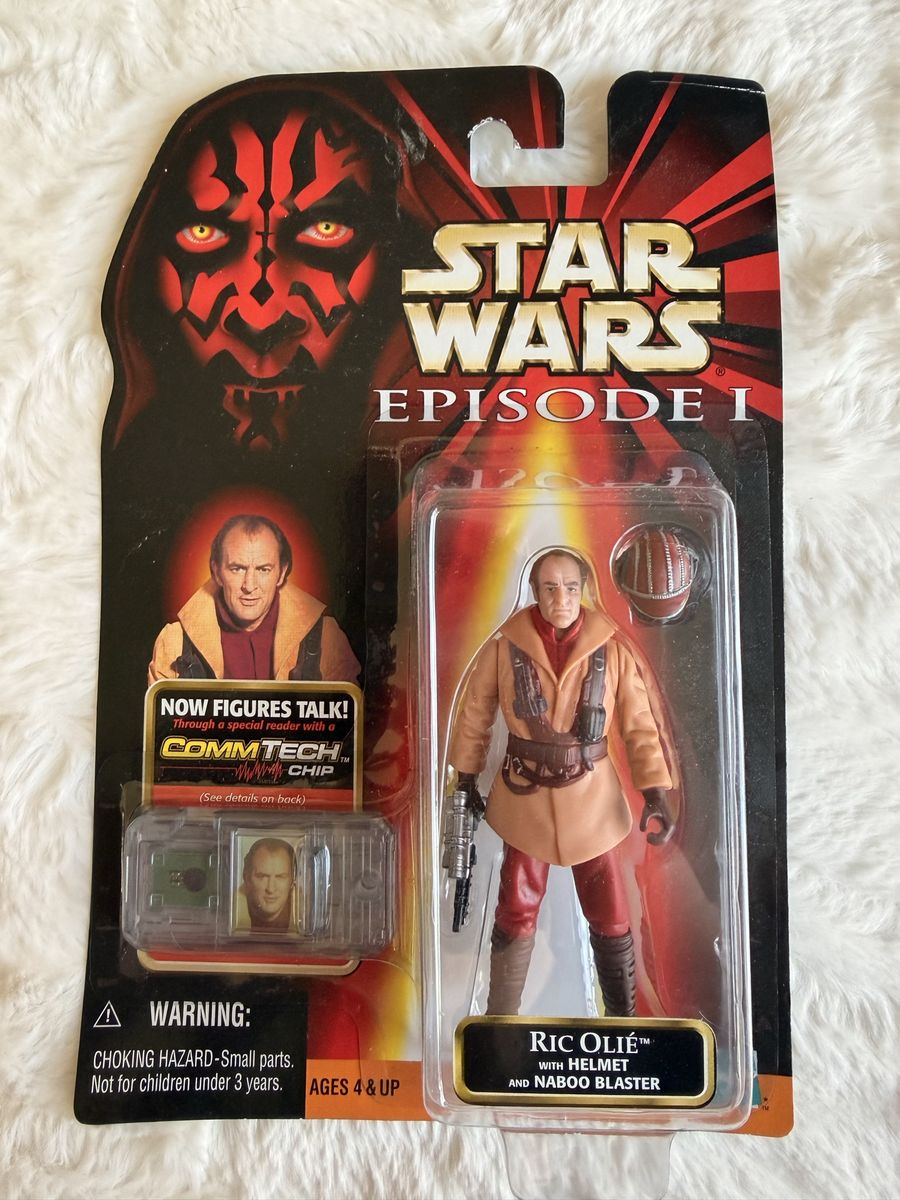 Star Wars Episode I Ric Olie Action Figure CommTech Chip Helmet Naboo Blaster Hasbro 1999