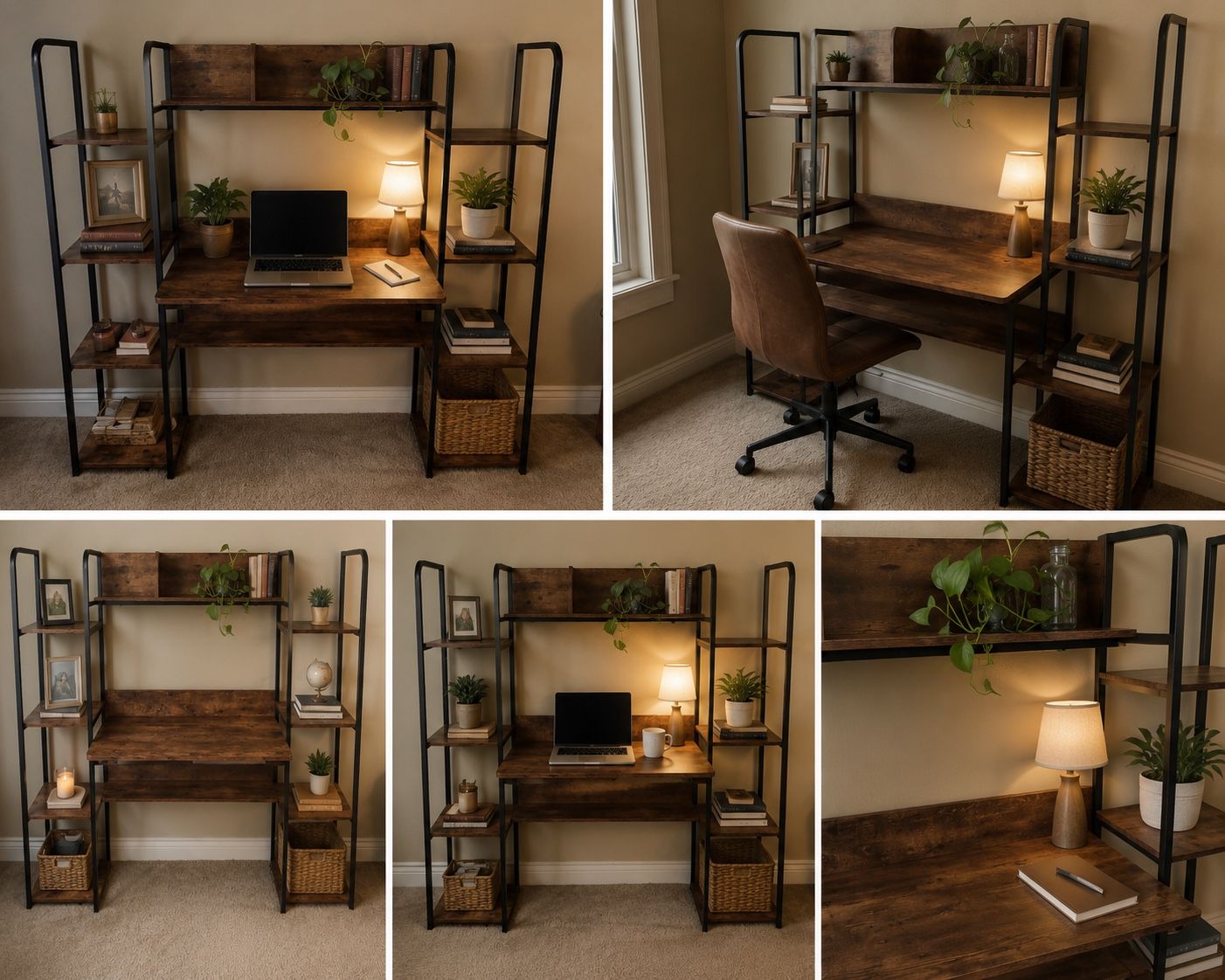 Industrial Style Computer Desk with Bookshelf and Storage