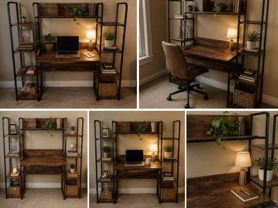 Industrial Style Computer Desk with Bookshelf and Storage
