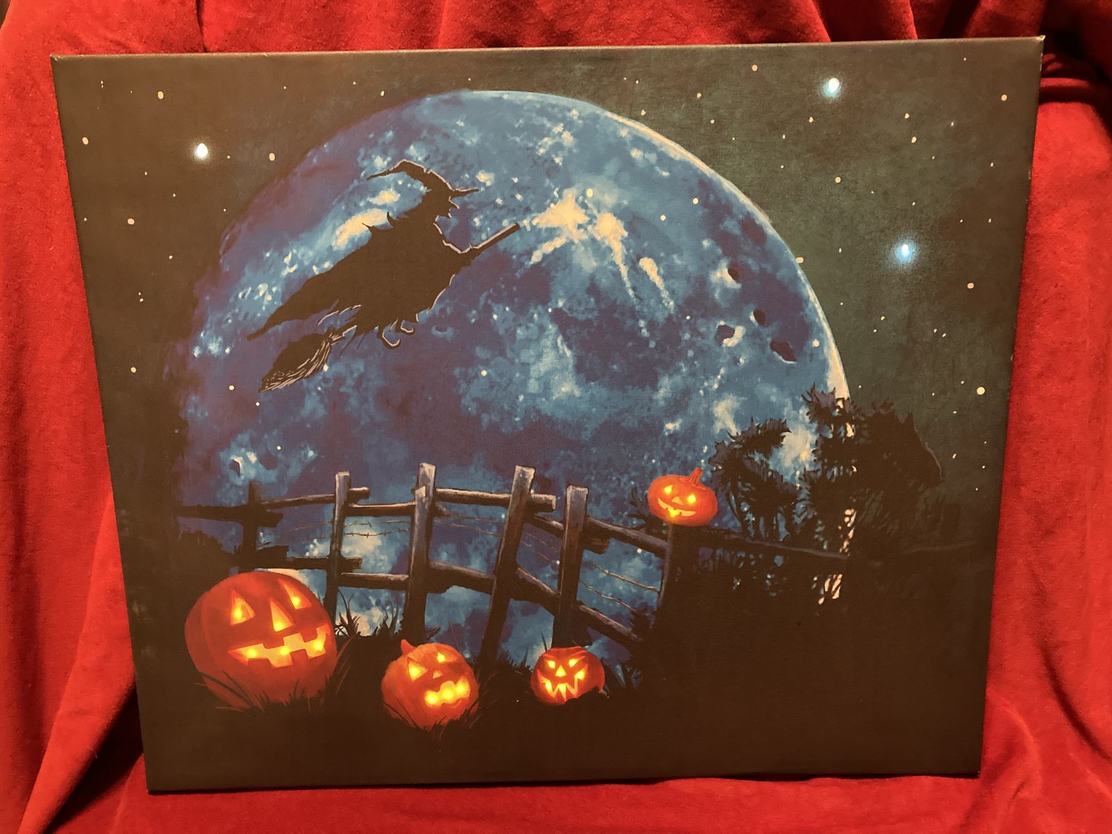 Dark Full Moon Silhouette Witches Night LED Illuminated Canvas Print