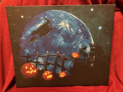 Dark Full Moon Silhouette Witches Night LED Illuminated Canvas Print