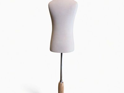Adjustable Height Cream Fabric Kids Mannequin Torso w/ Wooden Stand, Child Display Form