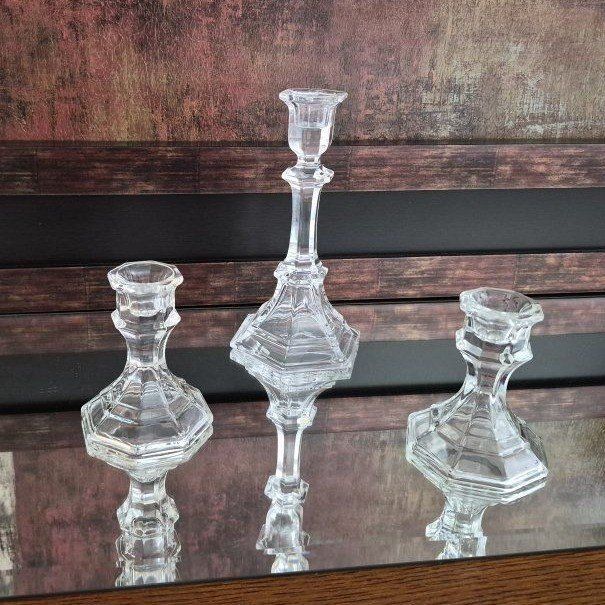 Clear Glass Candlestick Holders - Set of 3 Assorted Sizes
