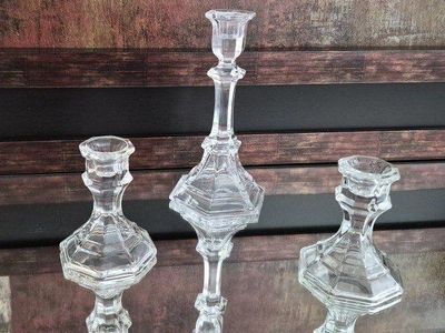 Clear Glass Candlestick Holders - Set of 3 Assorted Sizes