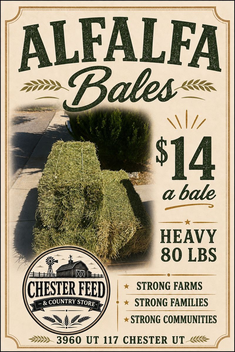 Chester Feed Heavy 80 lbs Alfalfa Bales - $14 a Bale