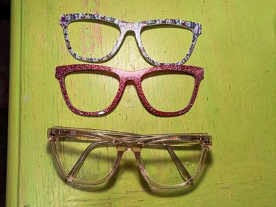 Lot of 3 Pair Eyeglass Frames - Photo Collage, Red Glitter, and Clear