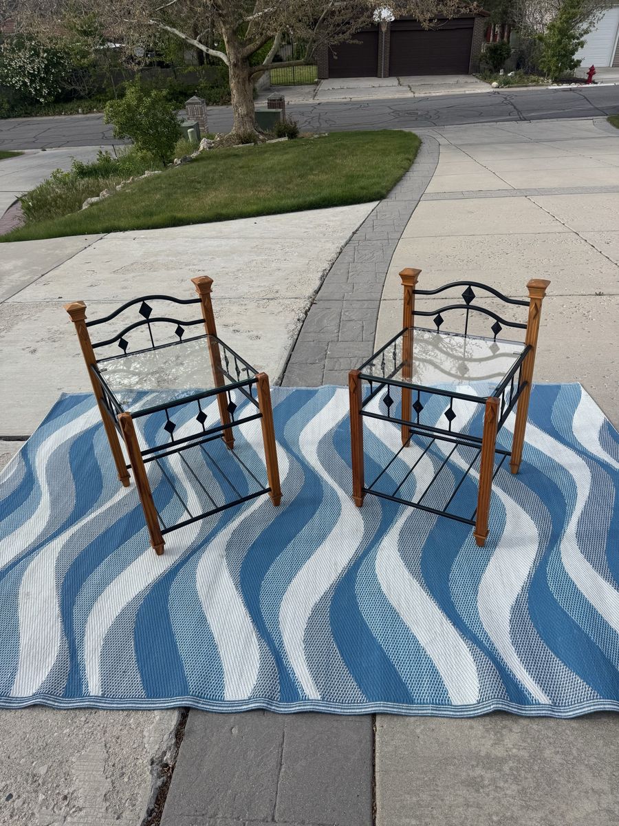 2x Glass Bedside Tables Side Tables Wood Metal