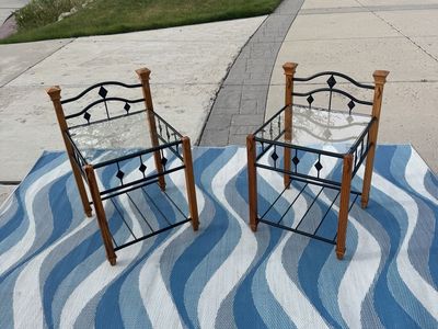 2x Glass Bedside Tables Side Tables Wood Metal