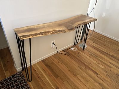 Live Edge Black Walnut Console Table with Hairpin Legs - Modern/Rustic Entryway Sofa Table