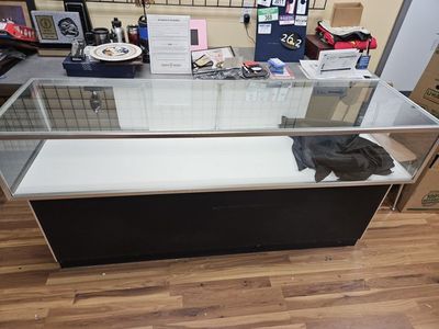 Glass display tables and shelves