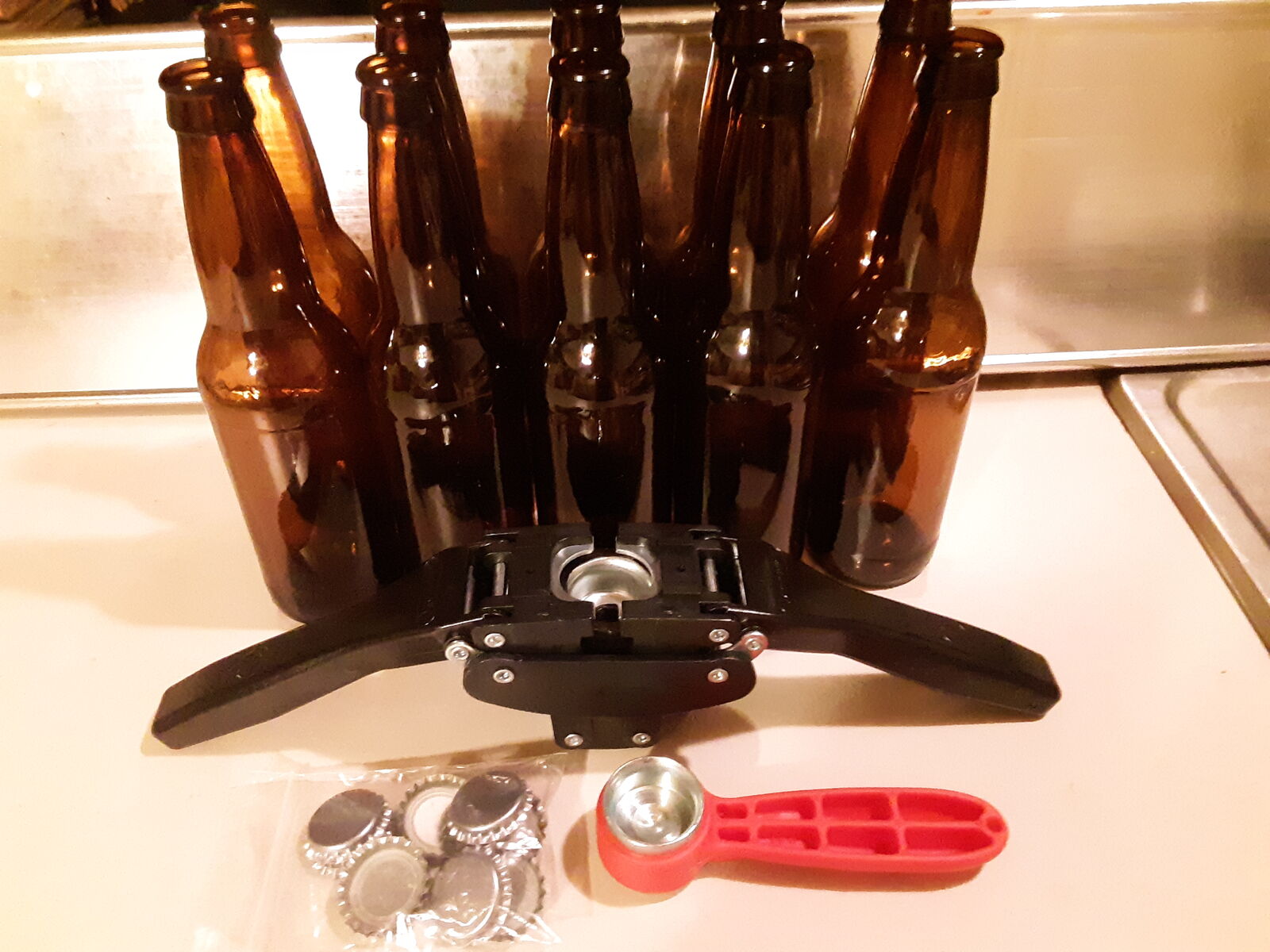 Beer Or Pop Bottle Capper with Bottles and Caps Made in ITALY New