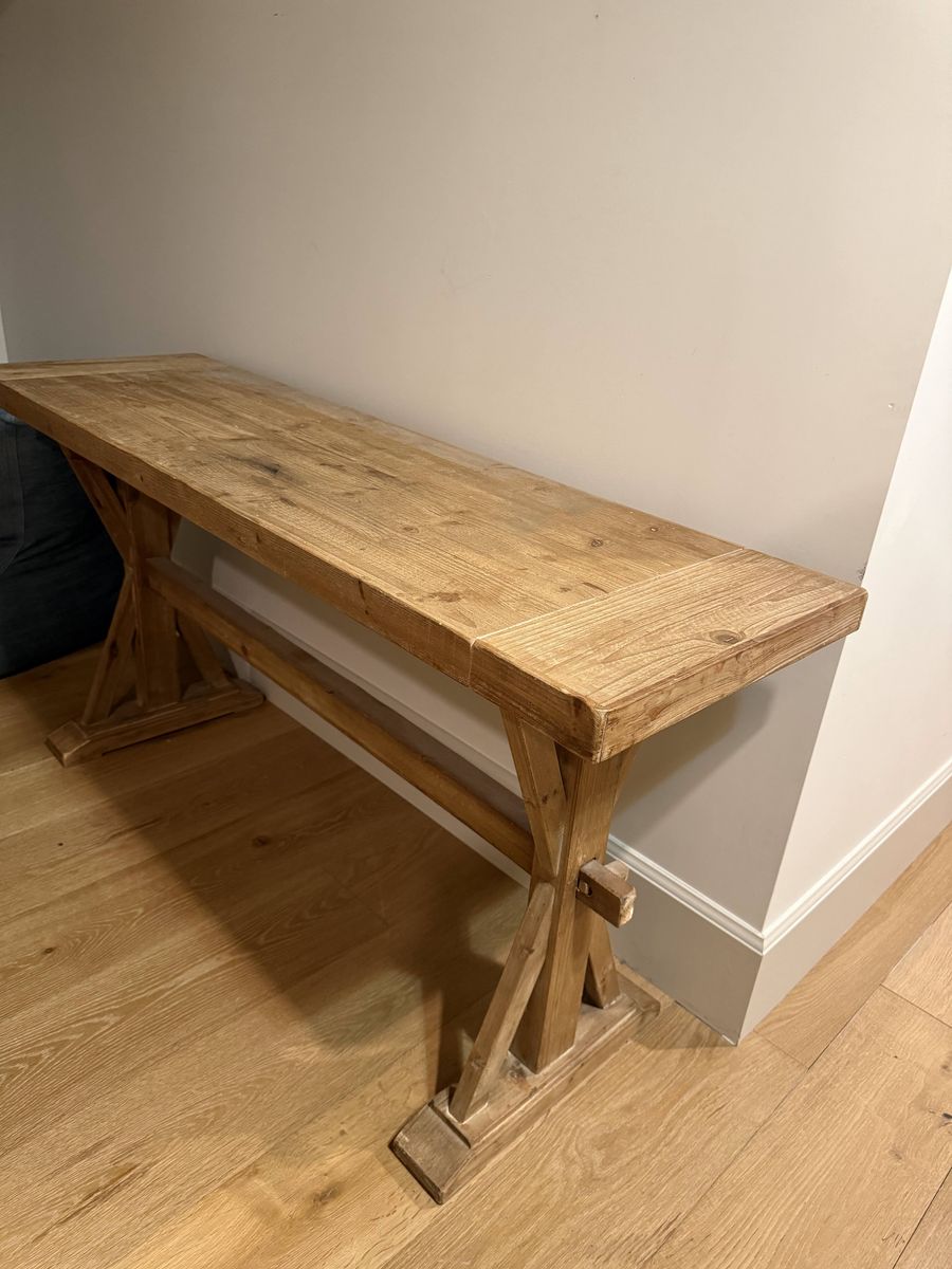 Rustic Farmhouse Console Table — X-Brace Trestle Legs