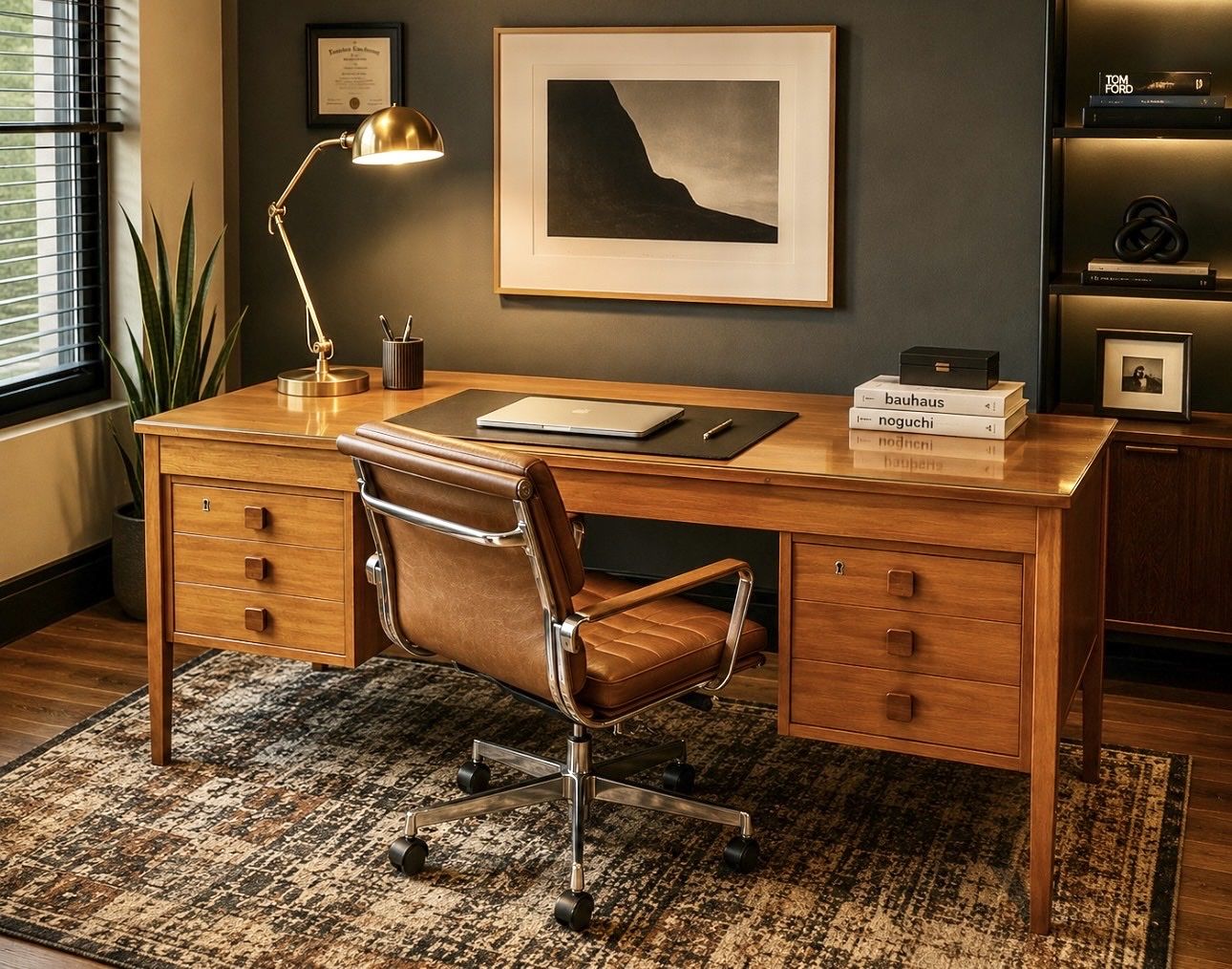 Danish Teak Double-Pedestal Desk by Domino Mobler